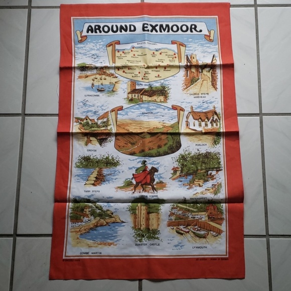 Vintage UK "Around Exmoor" kitchem towel - Picture 1 of 8